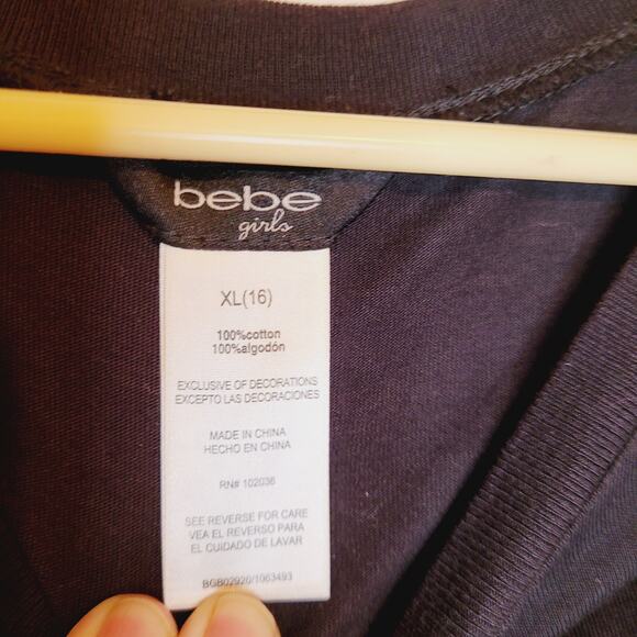 Bebe girls black sequin embellished spellout graphic short sleeved top - Picture 3 of 6